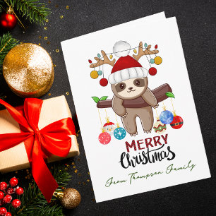 Funny Christmas Sloth & Family Photo Custom  Card