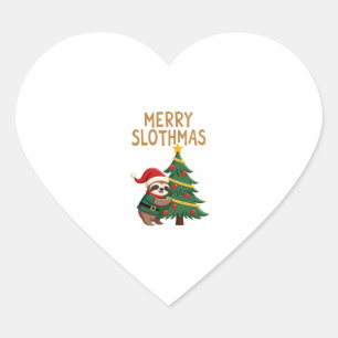 Funny Christmas Sloth, Merry Slothmas (1) Heart Sticker