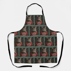 Funny Christmas Smoking Cat Sarcastic Holiday Meme Apron