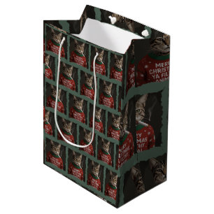 Funny Christmas Smoking Cat Sarcastic Holiday Meme Medium Gift Bag