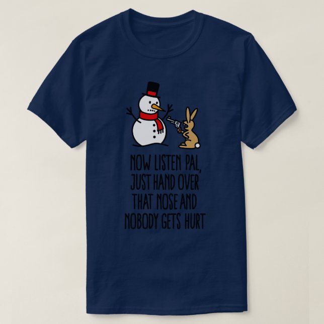 Funny Christmas snowman carrot rabbit  comic carro T-Shirt (Design Front)