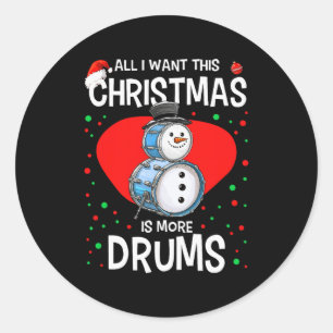 Funny Christmas Snowman Drummer Drums Percussion P Classic Round Sticker