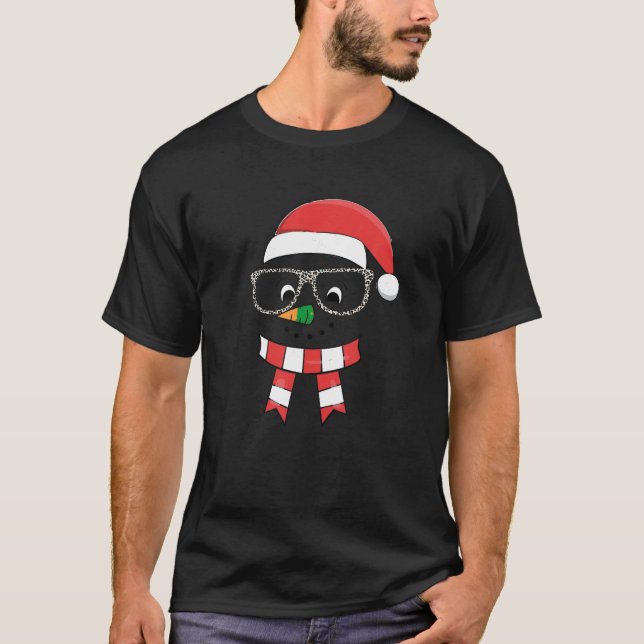 Funny Christmas Snowman Face Leopard Glasses Santa T-Shirt (Front)