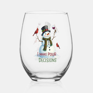Funny Christmas snowman Holiday Stemless  Wine Glass