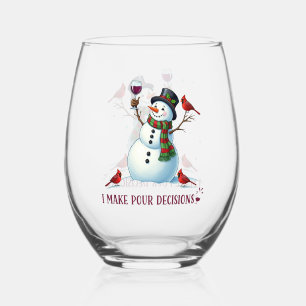 Funny Christmas snowman Holiday  Stemless Wine Glass