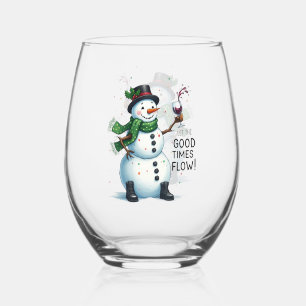 Funny Christmas snowman Holiday Stemless Wine Glass