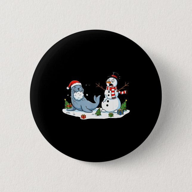 Funny Christmas Snowman Sea Lion Xmas Mens Womens  6 Cm Round Badge (Front)