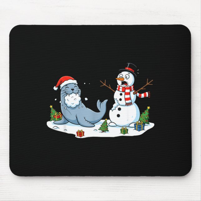 Funny Christmas Snowman Sea Lion Xmas Mens Womens  Mouse Pad (Front)