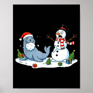 Funny Christmas Snowman Sea Lion Xmas Mens Womens  Poster