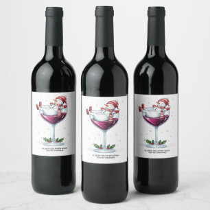 Funny Christmas snowman sees you drinking party Wine Label