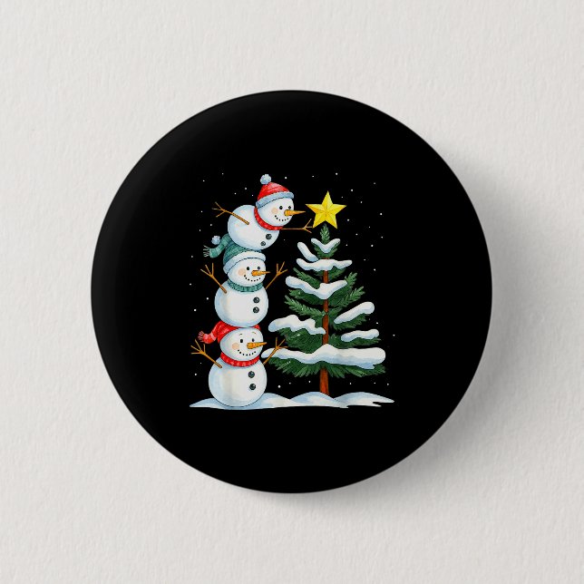 Funny Christmas Snowman Topper Tree Holiday Family 6 Cm Round Badge (Front)