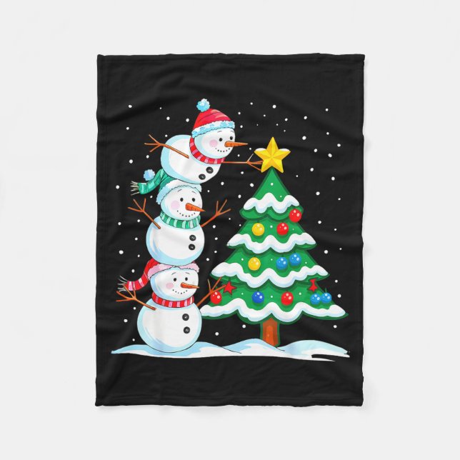 Funny Christmas Snowman Topper Tree Holiday Family Fleece Blanket (Front)