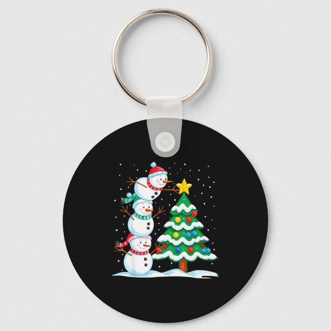 Funny Christmas Snowman Topper Tree Holiday Family Key Ring (Front)