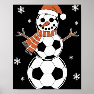Funny Christmas Soccer As Snowman Men Boys Kids Poster