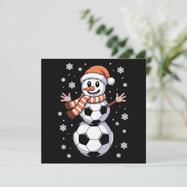 Funny Christmas Soccer Balls Tree As Snowman  Holiday Card (Standing Front)