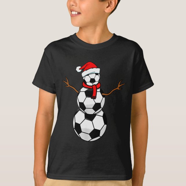 Funny Christmas Soccer Santa Snowman  T-Shirt (Front)
