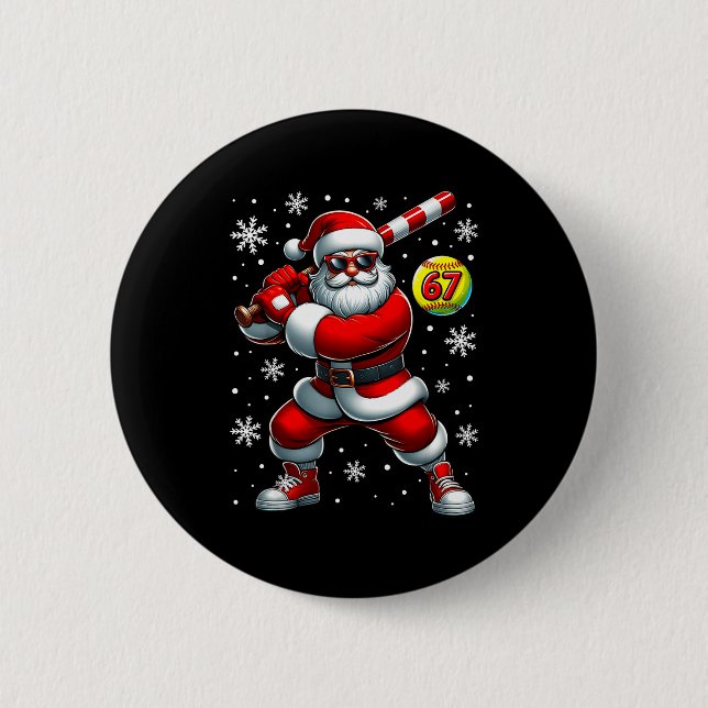 Funny Christmas Softball Cool Santa Claus 6 7 Meme 6 Cm Round Badge (Front)