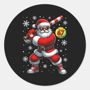 Funny Christmas Softball Cool Santa Claus 6 7 Meme Classic Round Sticker