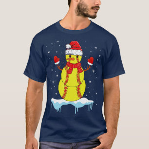 Funny Christmas Softball Santa Snowman T-Shirt