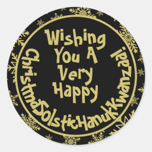 Funny Christmas Solstice Hanukkah Kwanzaa Black Classic Round Sticker