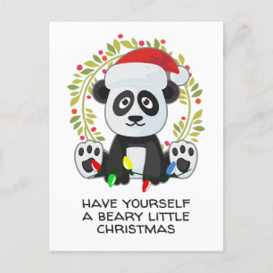 Funny Christmas Song Pun Panda Holiday Postcard