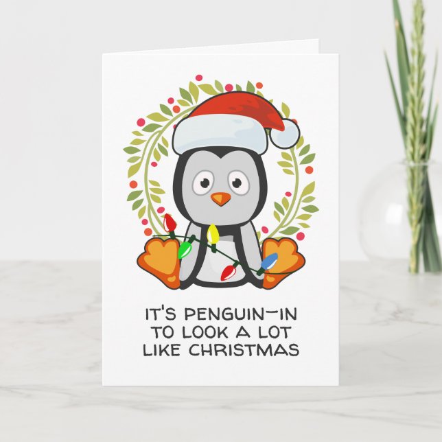 Funny Christmas Song Pun Penguin Holiday Card (Front)
