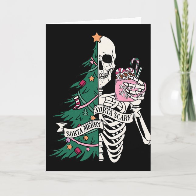 Funny Christmas Sorta Merry Sorta Scary Skeleton X Card (Front)