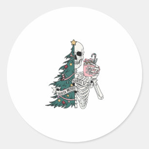 Funny Christmas Sorta Merry Sorta Scary Skeleton X Classic Round Sticker
