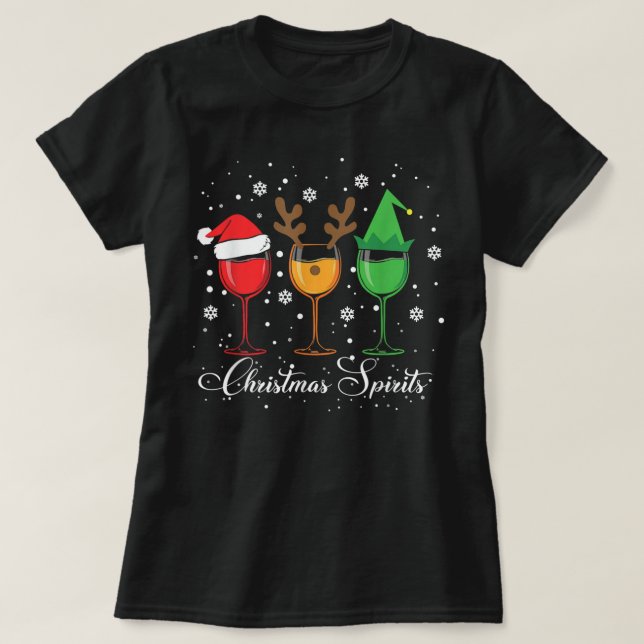 Funny Christmas Spirits Glasses Of Wine Xmas Holid T-Shirt (Design Front)