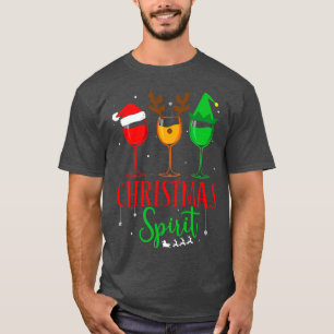 Funny Christmas Spirits Glasses Of Wine Xmas Party T-Shirt