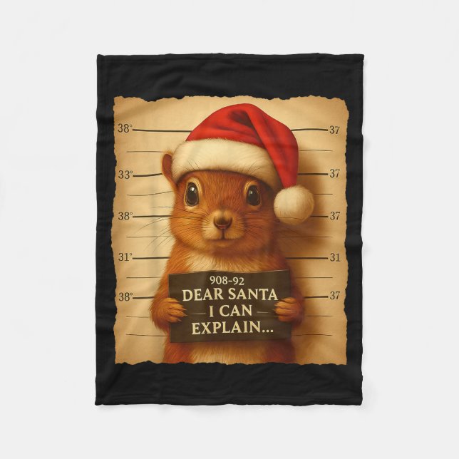 Funny Christmas Squirrel - Cute Squirrel Santa Hat Fleece Blanket (Front)