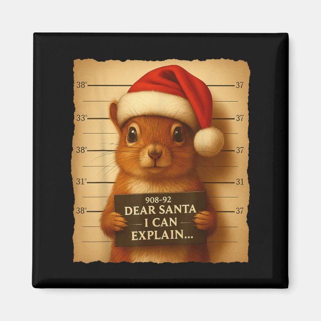 Funny Christmas Squirrel - Cute Squirrel Santa Hat Magnet (Front)
