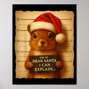 Funny Christmas Squirrel - Cute Squirrel Santa Hat Poster