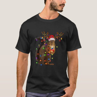 Funny Christmas Squirrel Lights Reindeer Christmas T-Shirt