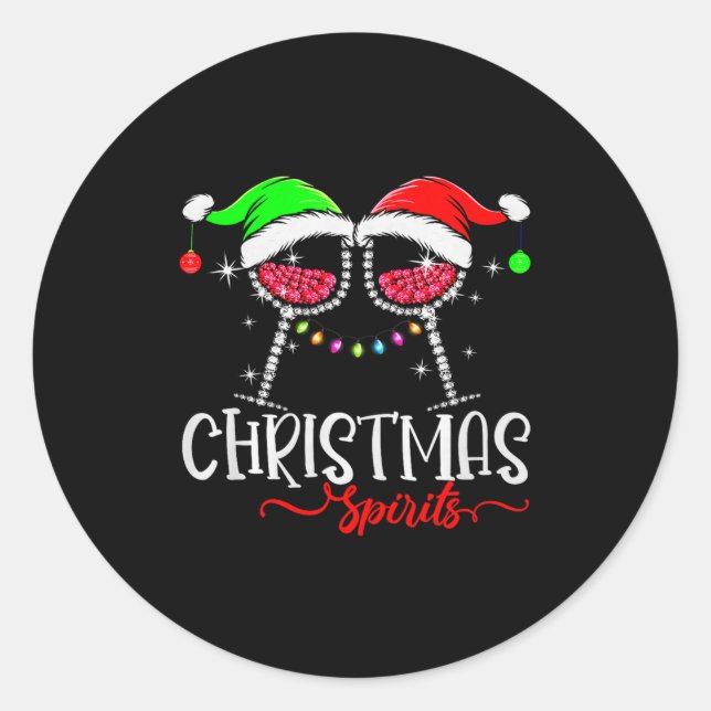 Funny Christmas Srits Gles Of Wine Party Xmas Paja Classic Round Sticker (Front)