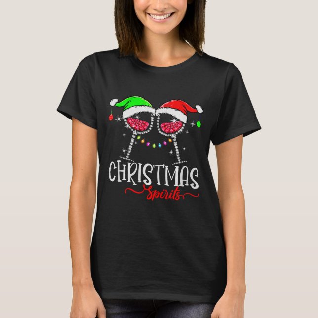 Funny Christmas Srits Gles Of Wine Party Xmas Paja T-Shirt (Front)