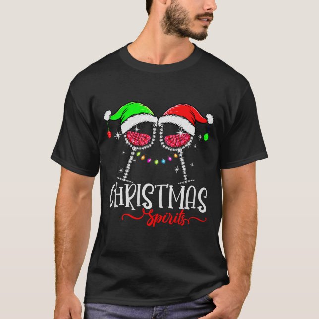 Funny Christmas Srits Gles Of Wine Party Xmas Paja T-Shirt (Front)