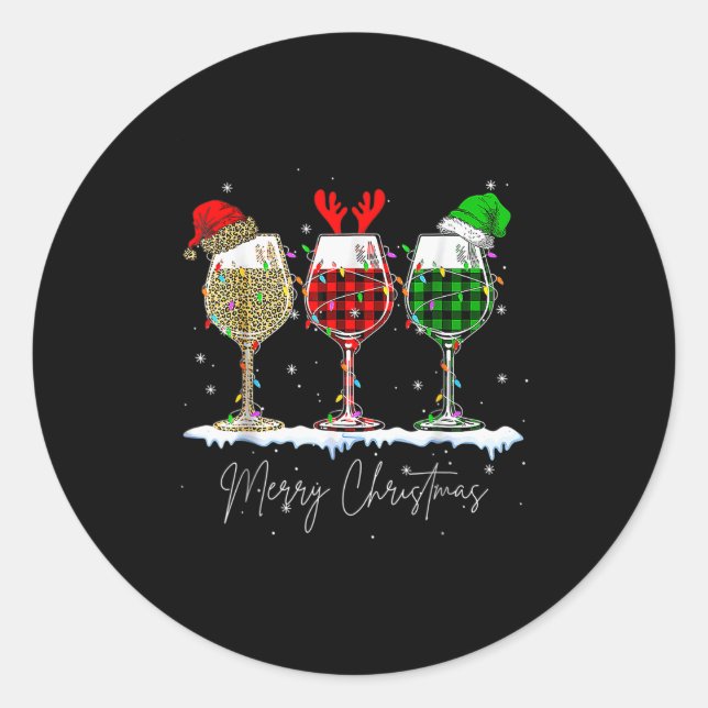 Funny Christmas Srits Gles Of Wine Xmas Holidays P Classic Round Sticker (Front)
