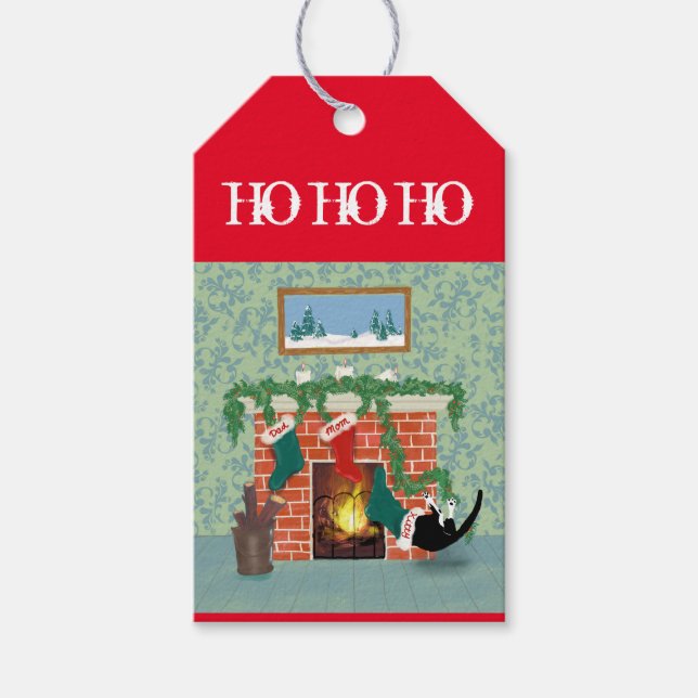 funny Christmas stocking cat Gift Tags (Front)