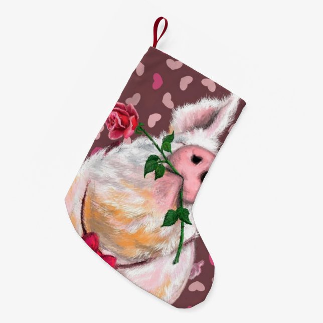 Funny Christmas Stocking Gentleman Pig with Rose (Front (Hanging))