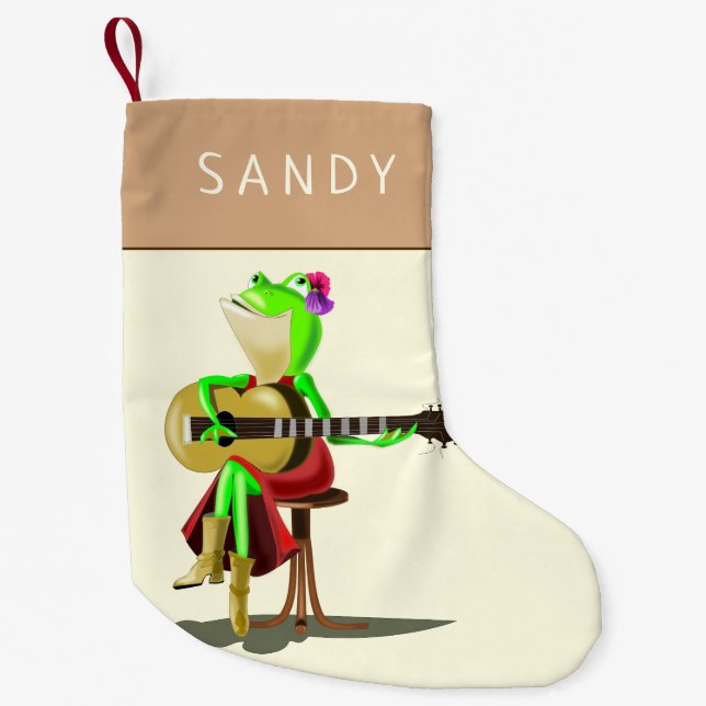 Funny Christmas Stocking Guitarist Frog Your Name (Front)