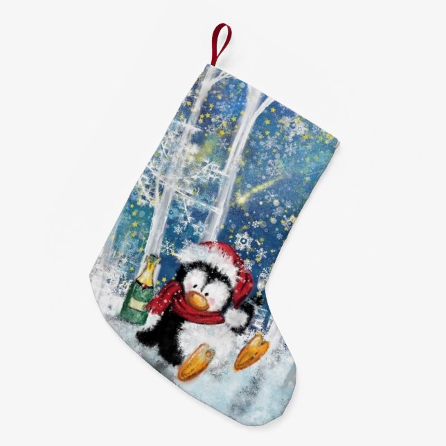 Funny Christmas Stocking with Happy Party Penguin (Front (Hanging))