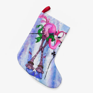 Funny Christmas Stocking with Pink Flamingo Skier