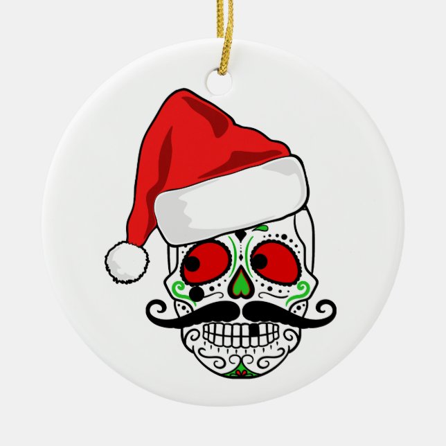 Funny Christmas Sugar Skull Ceramic Tree Decoration (Front)
