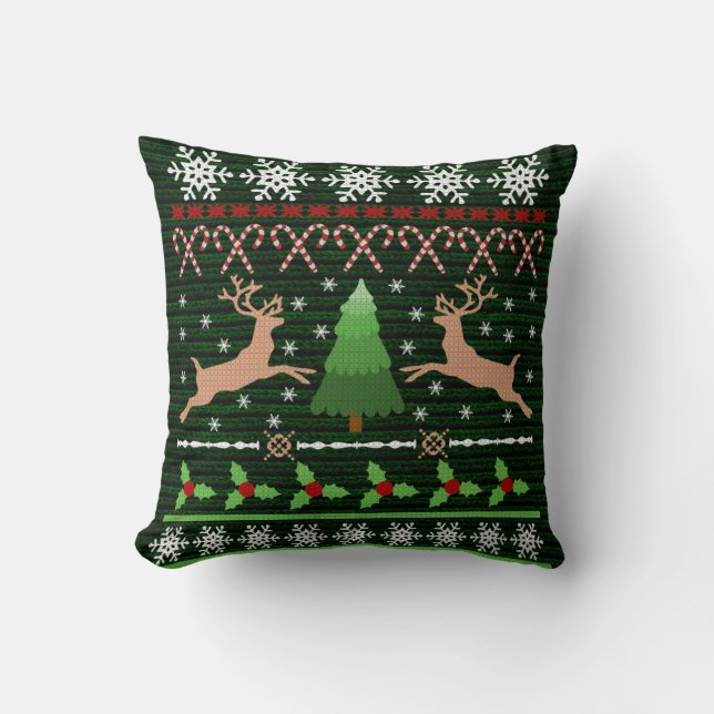 Funny Christmas Sweater Holiday Reindeer Cushion (Front)