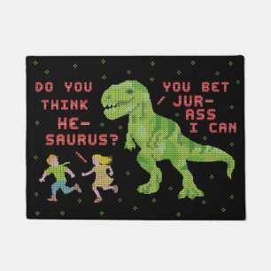 Funny Christmas T Rex Dinosaur Pun Humour Faux Doormat