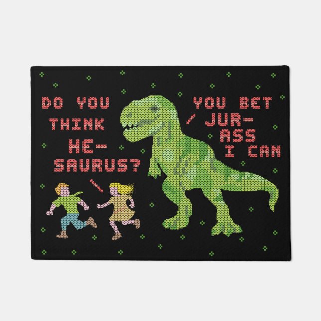 Funny Christmas T Rex Dinosaur Pun Humour Faux Doormat (Front)
