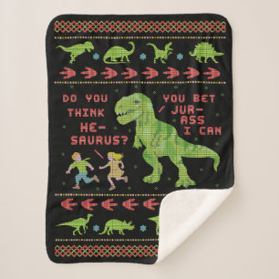 Funny Christmas T Rex Dinosaur Pun Humour Faux Sherpa Blanket