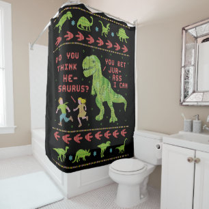 Funny Christmas T Rex Dinosaur Pun Humour Faux Shower Curtain