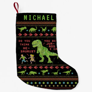 Funny Christmas T Rex Dinosaur Pun Humour Faux Small Christmas Stocking